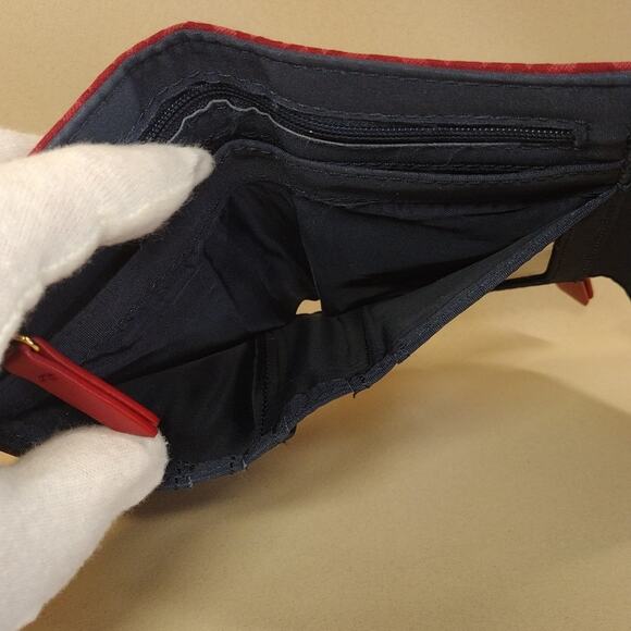 Tommy Hilfiger Bold Red Gold Logo Monogram Small Trifold Women's Wallet Clutch - Picture 14 of 16